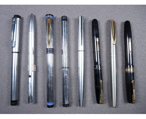 WATERMAN - Five metal Waterman pens - three modern fountain pens (1990s) -1)  fluted chrome Waterman Forum fountain pen with 