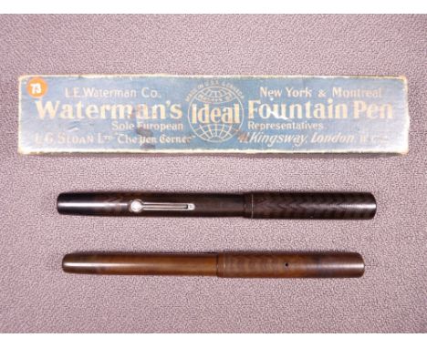 WATERMAN - Vintage (1915-1917) black chased hard rubber Waterman's Ideal 12 PSF fountain pen with nickel plated boxed lever a
