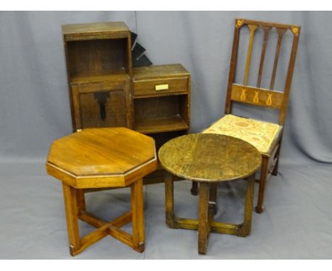 VINTAGE FURNITURE, mixed parcel to include a small bookcase cupboard, Art Nouveau inlaid side chair, octagonal topped occasio