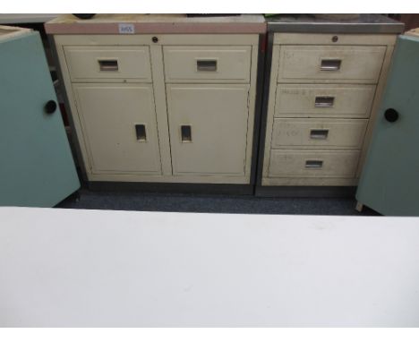 TWO VINTAGE PAUL METALCRAFT KITCHEN UNITS along with two others and a formica topped kitchen table