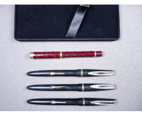 WATERMAN - Three vintage 1950s Waterman fountain pens - 1) 1953+ Black Waterman 3rd Generation Skywriter fountain pen with ch