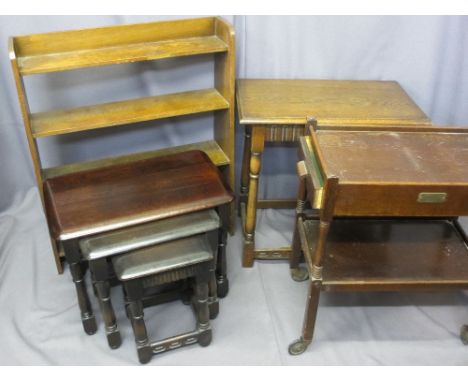 VINTAGE &amp; LATER FURNITURE, four items to include an open bookcase, rectangular top side table, nest of three Priory style