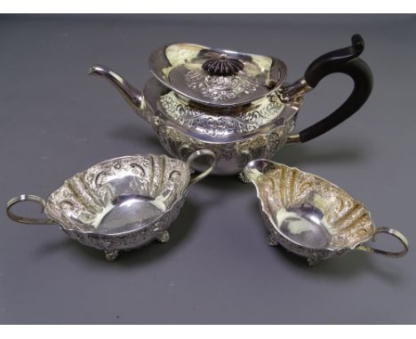 VICTORIAN SILVER THREE PIECE BACHELOR TEA SERVICE, Sheffield 1897 and 1898, maker Fenton Brothers Ltd, comprising teapot, mil