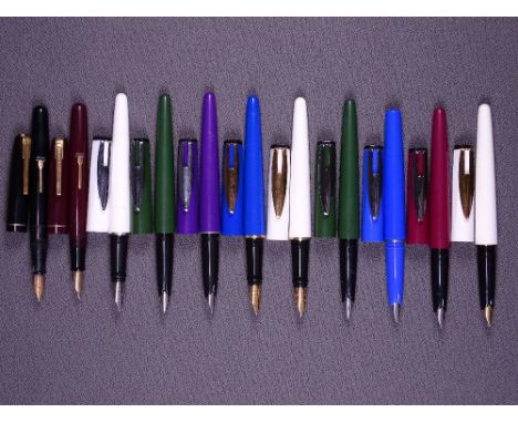 WATERMAN - Four modern 1990s Waterman Reflex fountain pens with hexagonal caps - blue, green, maroon (chrome trim) and white 