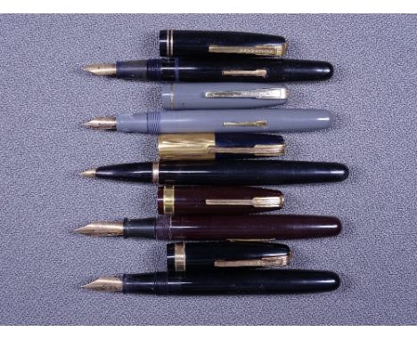 WATERMAN - Two vintage 1940s black Waterman Emblem fountain pens with gold trim and 14ct gold nibs, a vintage (late 1940s) bl