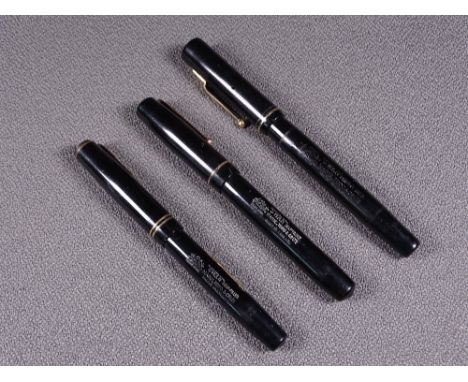 MABIE TODD - Three vintage (1930s-1940s) black Swan Mabie Todd fountain pens with gold trim and 14ct gold nibs, 1. Black Mino