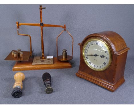 SET OF AIRMAIL BALANCE SCALES complete with weights, two vintage postage stampers, one of which is from Greenfield, Holywell,
