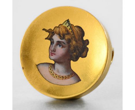 AUSTRIAN WORK LATE 19TH CENTURY Brooch with female portrait In yellow 18-carat gold, decorated with an enamel miniature depic