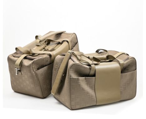 Two identical pieces of luggage Delvaux In D" canvas Delvaux taupe and smooth leather taupe. Interior in light blue Delvaux "