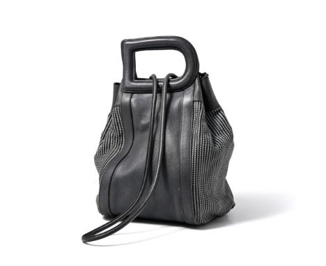 Bucket bag, leather canvas, double D handles "Vignon"Delvaux In grey grained leather, two-tone grey and black leather canvas 