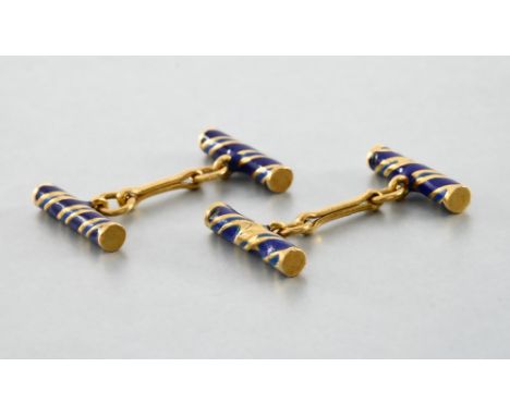 ITALIAN WORK CIRCA 1960-1970 Pair of cufflinks yellow 18-carat gold enamelled royal blue and navy blue. Marked: 133 MI and ot