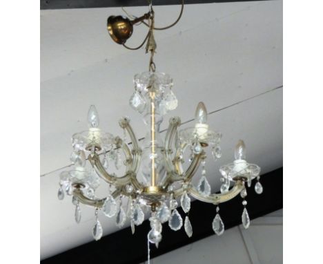 A five light glass chandelier, with cut glass bowls and drops, diameter 60 cm.