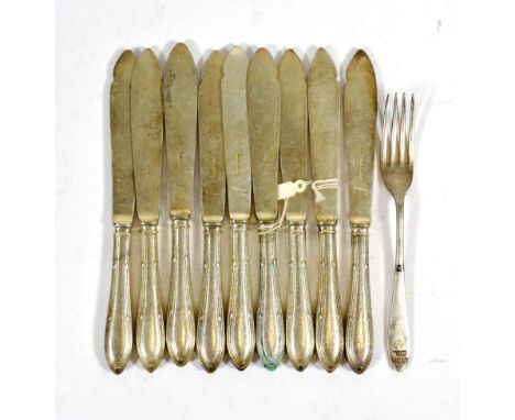 White Star Line Kosher Fish Knives seven 'Milk' and two 'Meat' together with a fork 'Meat with flag emblem (10)