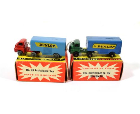 Benbros Mighty Midgets No.43 Articulated Van (i) metallic dark green cab, dark blue trailer BPW (E box E-G) (ii) red cab, mid