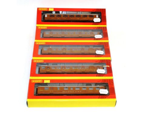 Hornby (China) OO Gauge LNER Coaches 4170 Brake end, 4170A Brake end, 4171 All 1st, 4172 All 3rd and 4173 Buffet (all E boxes
