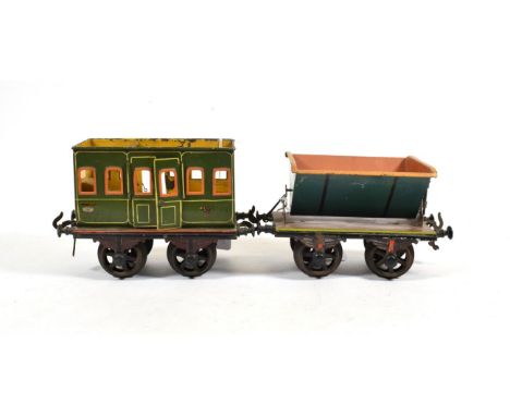 Bing Gauge I Post Wagon 5 1/4'', 13.5cm with letter box slot and twin opening door to centre (G, lacks roof) together with a 