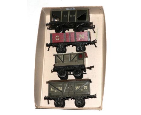 Bing Gauge 1 Four Wagons Great Northern Open, LNWR Goods, 20 Tons Hopper and Brake van (all G) (4)