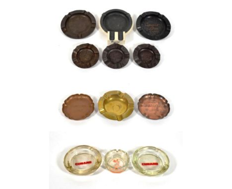 Cunard/White Star Line Ashtrays including two large and three small Bakelite, two copper, one brass, seven ceramic examples d
