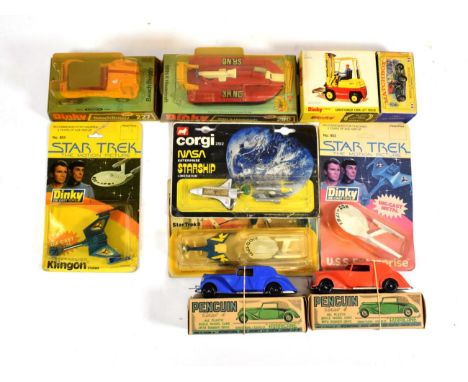 Dinky Various Vehicles 227 Beach Buggy, 290 SRN6 Hovercraft and 404 Conveyancer Fork Lift truck (all boxed) 803 USS Enterpris