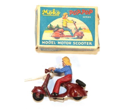 Moko Pop-Pop Series Model Motor Scooter brown with rider figure (overall G, some chipping, box G)