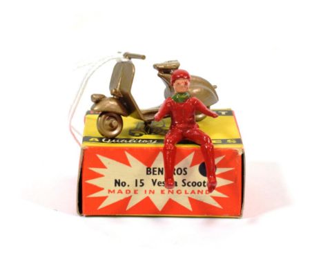 Benbros Mighty Midgets No.15 Vespa Scooter gold body with red figure (E box G-E)