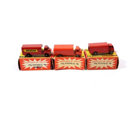 Benbros Mighty Midgets No.23 Delivery Vans (i) Dunlop, red BPW (ii) red MW (iii) orange MW (all E-G boxes E-G) (3)