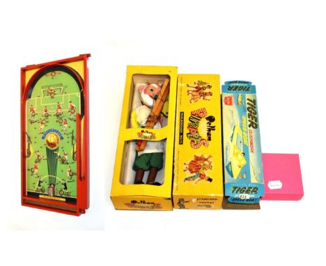 Mixed Lot Pelham Minnie Mouse and Gepetto (both boxed) Sutcliffe Tiger speed boat (boxed) and a Soccer Bagatelle board (4)