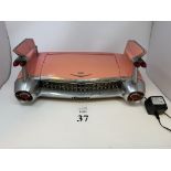 PINK CADILLAC VINTAGE BOOM BOX, TESTED WORKING