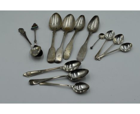 A selection of HM silver tea and coffee spoons including Georgian, souvenir, salt etc, (two having worn marks)
Weight Approx: