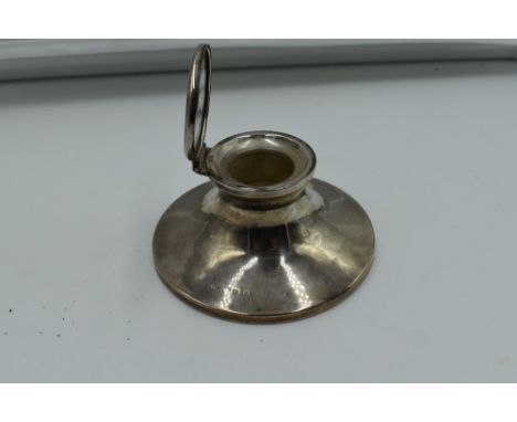 A silver capstan inkwell of plain form, missing glass liner, Birmingham 1938, makers marks worn
