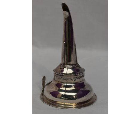 A George III silver two piece wine funnel having pierced strainer and reeded decoration to rim, London 1803, Rebecca Emes &am