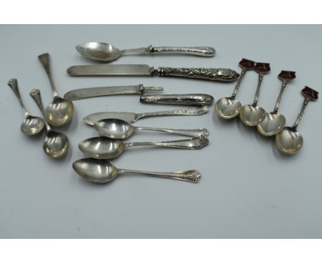 A selection of HM silver flatware of various forms including butter knives, teaspoons etc