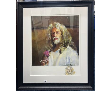 Robert Lenkiewicz (1941-2002), Self Portrait with Rose, 1998, signed edition print X/XV, with artist's watercolour remark, fr