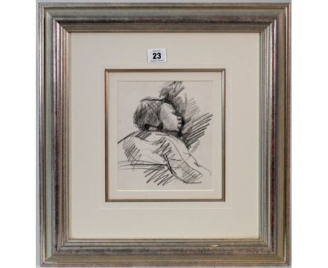 Robert Lenkiewicz (1941-2002), early sketch of an infant, graphite on paper, framed and glazed, 45cm x 43cm