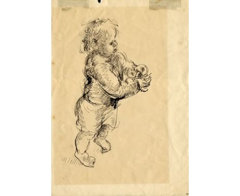 Robert Lenkiewicz (1941-2002) early ink on paper sketch 'Study of Infant' (Alice?), 355 x 253mmThis sketch has been donated b
