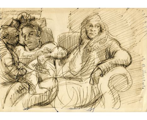 Robert Lenkiewicz (1941-2002) early ink on paper sketch 'Baby Alice, Tarun and mouse (Celia Mills), 176 x 253mmThis sketch ha