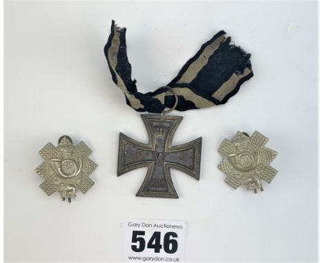 2 Highland Light infantry Cap badges and WW1 German Iron Cross medal