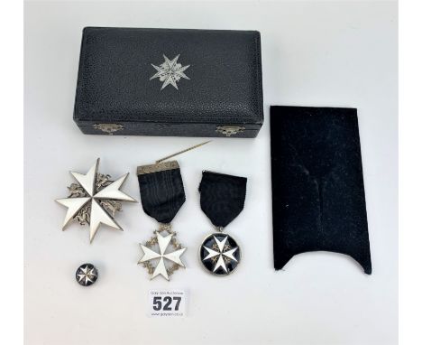 Order of St John Officer's Badge, 2 medals and button in box