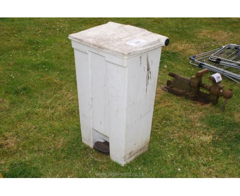 A plastic wheelie bin and contents; light fittings (bulkhead type), etc.,