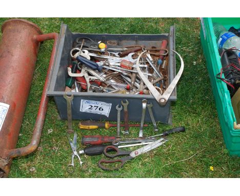 A quantity of tools, spanners, clamps, screw drivers, etc.,