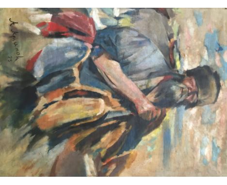 Russian School: Portrait of a fisherman, oil on canvas, signed & dated lower left, 80 x 60 cm