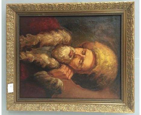 Orientalist School (19th/20th century):
Portrait study of a bearded gentleman in a fur hat, oil on canvas, indistinctly signe