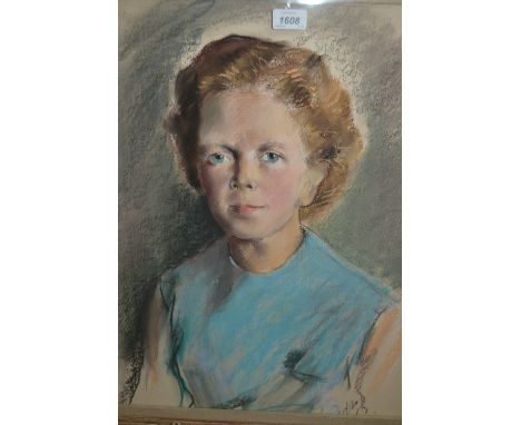 Large pastel head and shoulder portrait of a young girl, in a white painted and gilded frame, indistinctly signed, dated '63