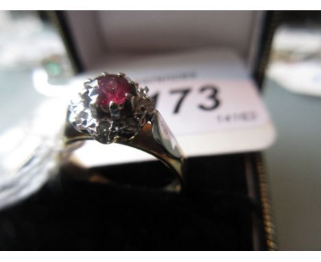 18ct Yellow gold ruby and diamond cluster ring