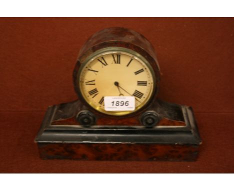 French amboyna and ebonised cylinder clock together with a black slate single train mantel clock