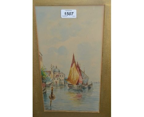 E. Parrini, watercolour, Venice scene, together with a small framed watercolour, view of St. Michaels Mount, signed R. Montag