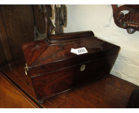 Victorian rosewood sarcophagus shaped tea caddy with three division interior together with another similar and a small Victor