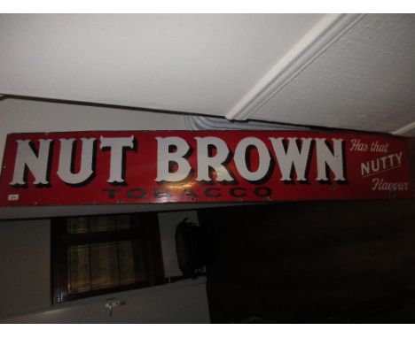 Early 20th Century tin plate shop sign for Nut Brown Tobacco, together with another for R. White's Old Style Ginger Beer