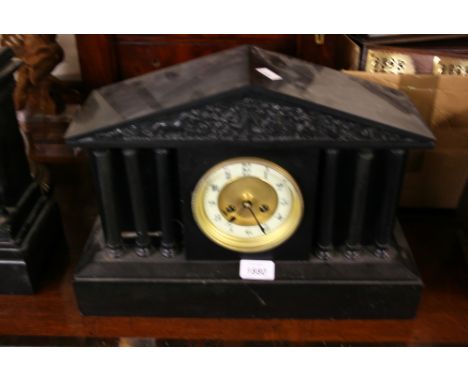 19th Century French black slate two train mantel clock