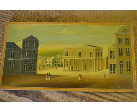 Small continental oil on panel, figures in a street, inscribed ' Le Pouhon ' together with another similar, inscribed ' Ruine